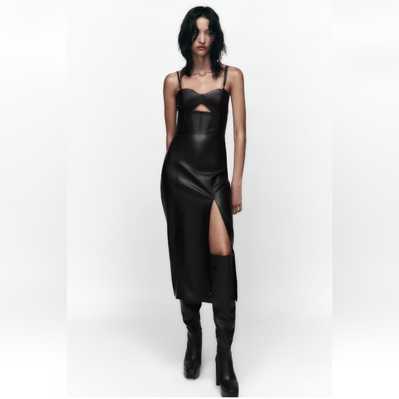Zara Dresses & Skirts - Brand New Leather Midi Dress